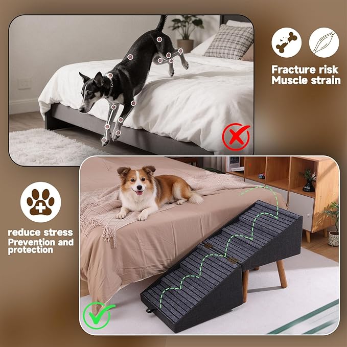 21.06”H Dog Stairs for High Bed, 6-Step Pet Stairs with Split Ottoman Design - Tall Dog Steps Convertible to Bedside Table Nightstand, Large Non-Slip Stairs for Big Medium Dogs to Bed