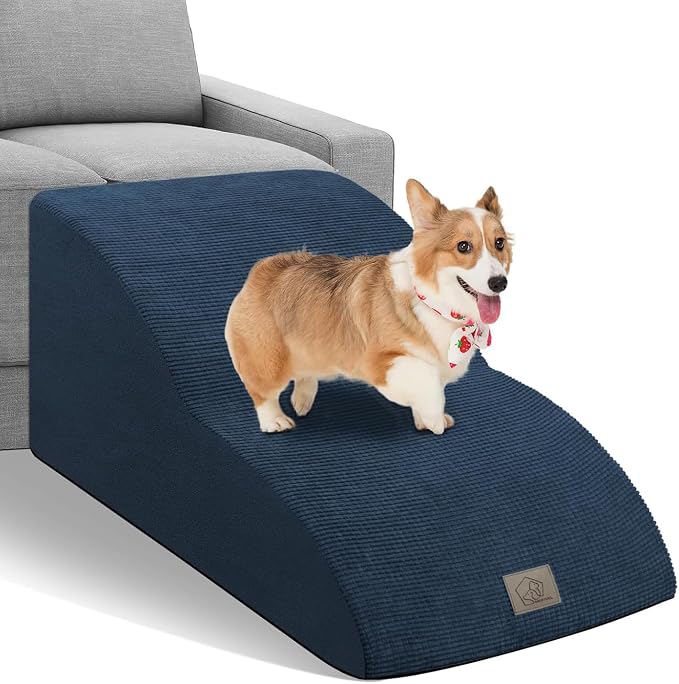 Mestuel 2-Tiers Extended Dog Stairs Steps for Couch Sofa, Dog Stairs for Small Dogs, Pet Stairs Ramp Ladder Friendly to Small Old Joint Injury Dogs Cats,Non-Slip & Washable,Blue