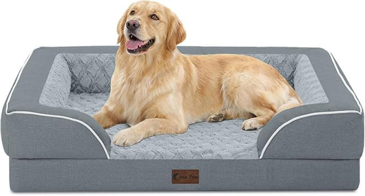 Orthopedic Dog Beds for Large Medium Sized Dogs 36x27 Inch, Medium Waterproof Memory Foam Dog Sofa Bed with Removable Washable Cover Pet Couch with Bolster, Grey