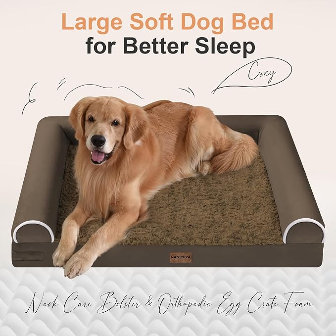 Large Dog Bed Orthopedic Washable: Beds Bolster XL Bed Large Big Dogs Egg Crate Foam Couch Sofa Waterproof with Removable Cover - Dark Coffee