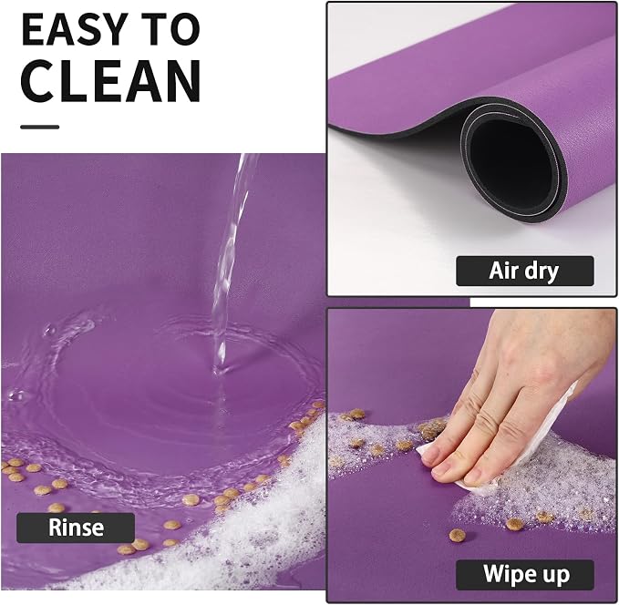 HotLive Dog Food Mat - Absorbent Cat Mat for Food and Water, No Stains Pet Feeding Bowl Mat, Easy to Clean Pet Placemats, Quick Dry Dog Water Dispenser Mat for Messy Drinkers | Purple 18"x34"