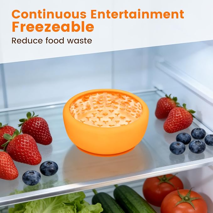 Dog Slow Feeder Licking Bowl,Freezeable Anxiety Relief Treat Dispenser, Non-Slip Anti-chocking Pet Dish,Entertainment Interactive Puzzle Toy for Small Medium Breed, BPA Free Silicone Dishwasher Safe