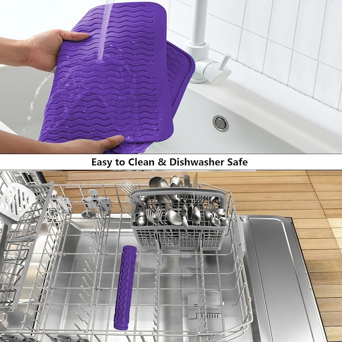 ZLR 4-in-1 Silicone Mat 12" x 12" / 305 x 306mm Square - Dish Drying Mat, Air Fryer Mat, Coffee Maker Pad & Heat Resistant Trivet (up to 450°F) - Non-Slip Food-Grade BPA-Free (Meadow Violet)