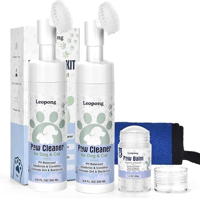 Leopong Dog Paw Care Kit- 2 Pack Dog Paw Cleaner for Dogs Large Medium Small XL Breed-Dog Paw Balm for Heals - Repairs & Restores Dry - Cracked Paws & Nose Dog Paw Protector for Pet Foot Washer Care