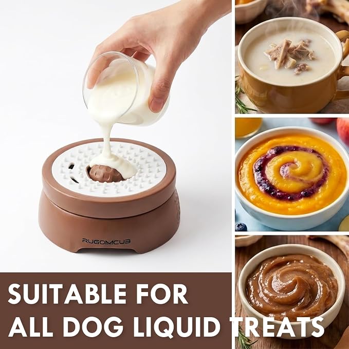 Slow Feeder Dog Bowls for Liquid Treat, Entertained Ball-in, Dog Lick Bowl, Pup Lick Toy for Large Medium Small Breeds Dietary Supplement/Post-op Nutrition (Mocha Brown)