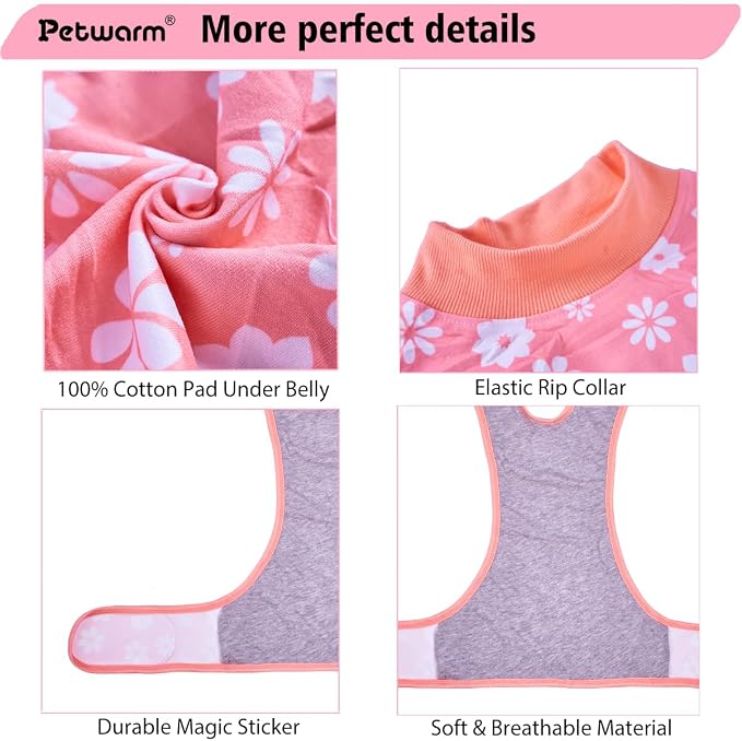 PetWarm Recovery Suit for Dogs, Dog Surgical Recovery Suit Female and Male, After Surgery Dog Onesie, Anti-Licking Dog Surgery Recovery Suit, Flower Pattern, Yellow, XS