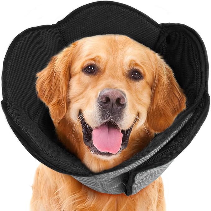 Soft Dog Cone for Medium Size Dogs,Breathble Adjustable Dogs Recovery Collar After Surgery,Protective Elizabethan Cones,E Collar Alternative to Stop Licking,Comfortable Dog Cones,Black,M