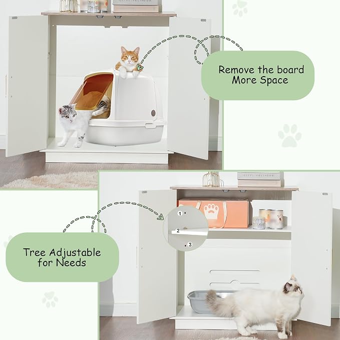 Gitelsnour Litter Box Enclosure, 30.9'' High Large Litter Box Furniture, Modern Cat Litter Box Enclosurewith Hidden Storage, Side Table, End Table, White and Brown GCLB003WWB