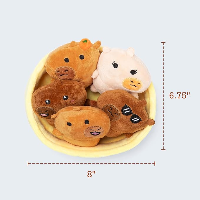 Emotional Support Capybaras by Relatable - PAL Award 2025 Winner, Cuddly Stuffed Animals and Plushies Set, Great Gift for Loved Ones of All Ages - Includes 5 Capybara Plush Toys with Carrying Basket