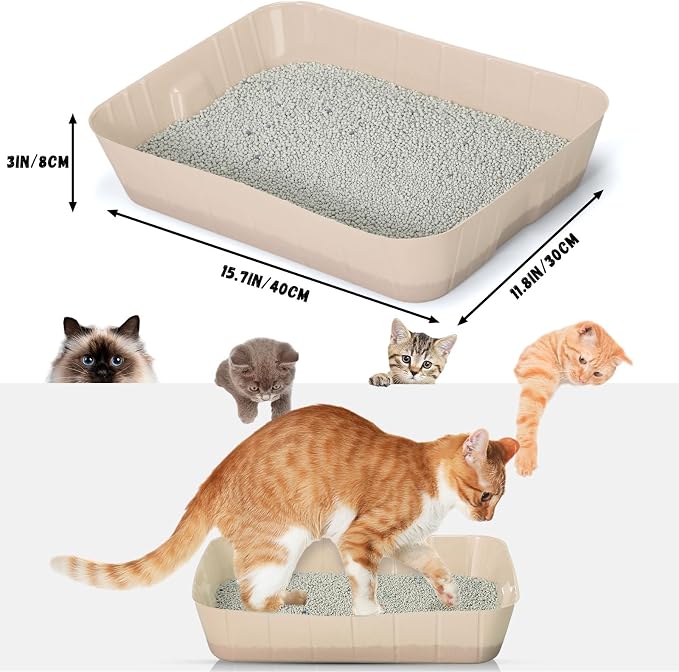 Bokon 25 Count Disposable Litter Box for Cat, Large Disposable Litter Tray for Travel Home Durable Portable Plastic Kitty Litters Boxes Leak-Resistant Easy-Grip Rim, 15.7 x 11.8 x 3 Inches(Beige)