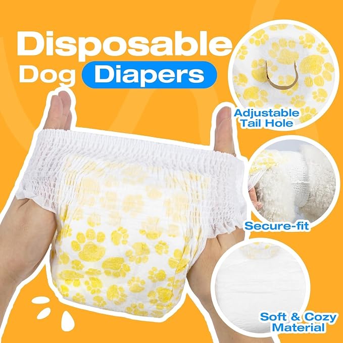 Pet Soft Disposable Dog Diapers Female, Pull Up Doggie Diapers for Female Dogs, 360°Stretchy Waist Puppy Diapers, Super Absorbent Doggy Diaper Leak Proof Design for Dogs in Heat (Small, Count, 60.0)