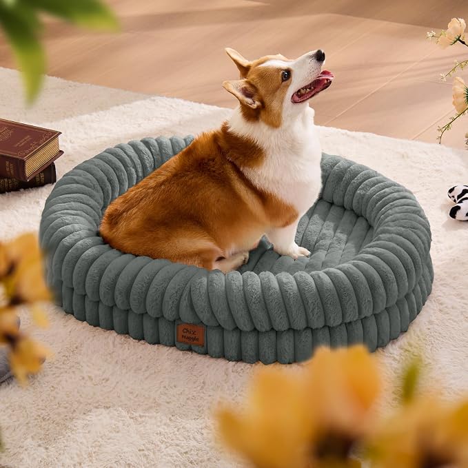 ChiXnuggle Orthopedic Dog Bed for Large Dogs, Waterproof Faux Rabbit Fur Dog Couch with Egg Crate Foam Support and Washable Removable Cover, Bolster Pet Sofa with Non-Slip Bottom, 35x28x7, Grey