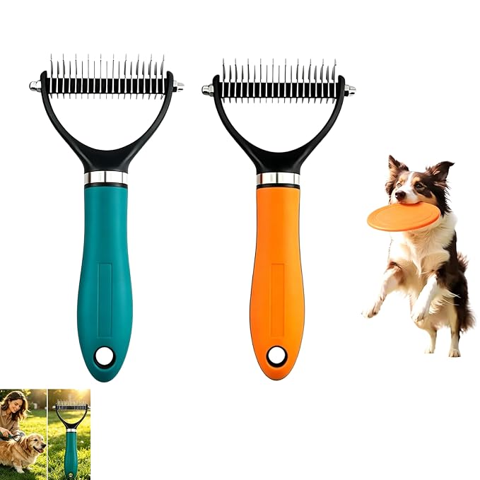 Dematting Comb for Dogs and Cats, 2026 New Rake Pet Brush for Effective Hair Removal, Deshedding Dog Brush Removing Tangles Knots for Thick Coats (Orange Green)