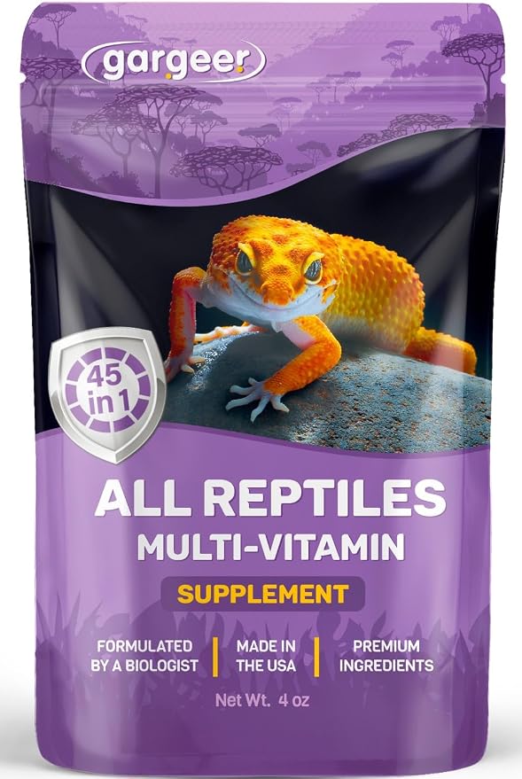 Gargeer 4oz All Reptile & Amphibian Multi-Vitamin Powder. Premium Supplement, Supports Growth, Recovery, and Development. Boosted with Minerals, Carotenoids, and Amino Acids. Made in USA. Enjoy!