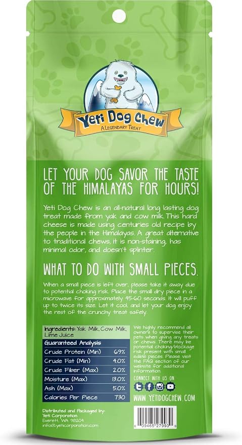 Yeti Dog Chew - Yak Cheese Himalayan - Healthy Long Lasting - Yak Chews for Large, Medium and Small Dogs - Yak Bones for Dogs - Natural Yak Cheese - XL, 5.5 oz