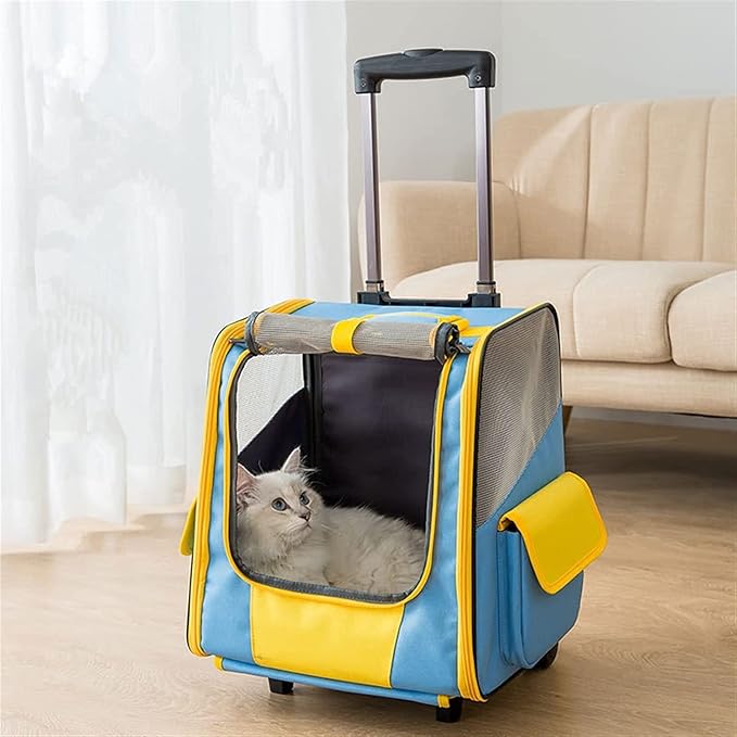 OLOTU Pet Backpack Breathable Mesh Pet Trolley Case, Go Out Portable Cat Backpack, Puppy Transport Carrier Pull Rod Box, Pet Travel Carrier Spacious