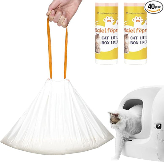 40 Count Drawstring Automatic Cat Litter Box Liner Bags, Disposable Heavy Duty Cat Litter Liners, Replaced Litter Box Bags Suit for PuraX PuraMax PuraMax2