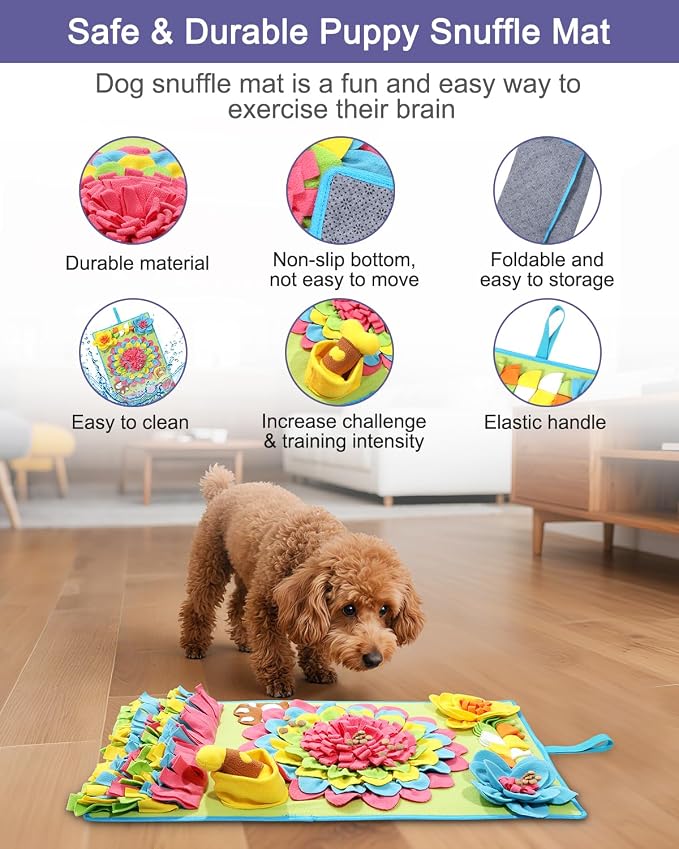 Snuffle Mat for Dogs -30.7 * 18.9inch Pet Treats Feeding Mat, Interactive Dog Puzzle Toy for Boredom, Dog Feeding Mats for Slow Feed, Relieve Anxiety, Encourages Natural Foraging Skills