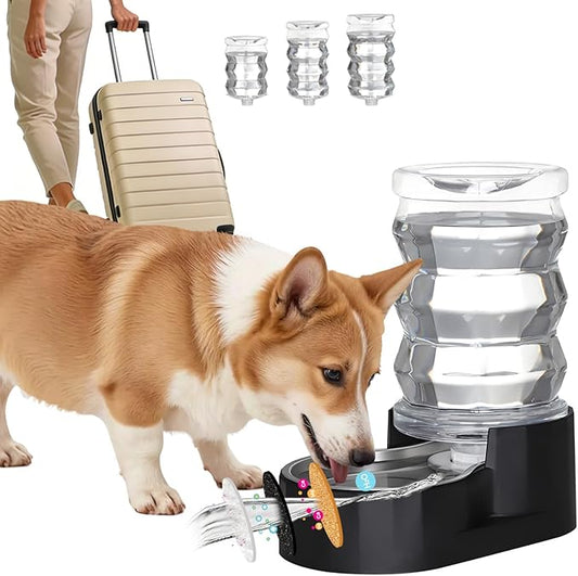 RIZZARI Dog Water Dispenser: 7L Black Stainless Steel Gravity Waterer - Helps Prevent Urinary Stones - Leak-Proof & Stable-Small to Medium Dogs & Cats- Daily Use-Long Hours Away & Home