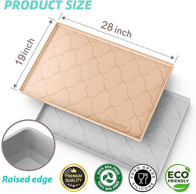 SIKADEER 28" x 19" Under Sink Mat Waterproof, Silicone Mat Kitchen Drawer Shelf and Cabinet Liner, Sink Protector for Kitchen Organizers and Storage, Boot Tray Pet Food Mats