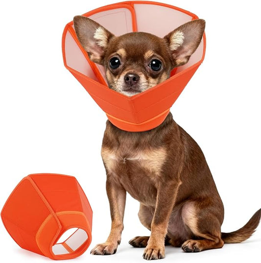 Soft Dog Cones for Small Dogs, Comfortable Post Surgery Protection Recovery Shield, Anti-Licking Pet Neck Guard for Surgery, Spay, Injury, Skin Treatment, Elizabethan Collar, Orange, Size S