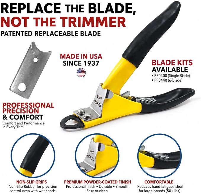 Resco Deluxe Dog Nail Clippers for Large Dogs - Professional USA-Made Guillotine Trimmer - Heavy Duty Steel, Yellow