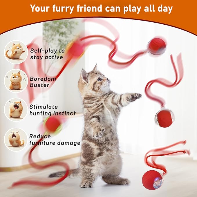Agile Moving Cat Ball Toy with Rope (Red)