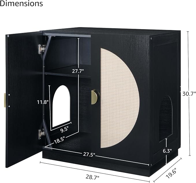 unipaws Tall Cat Litter Box Enclosure with Shelves, Hidden Litter Box Cover for Tall or Top Entry Litter Box, Kitty Enclosed Litter Box Cabinet, Cat Box Furniture, Black
