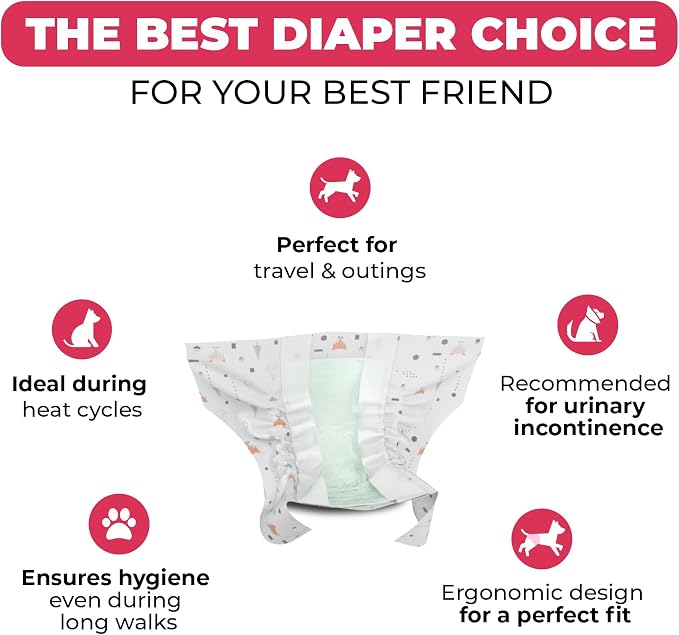 Dog´s Care – Disposable Hygienic Diaper for Female Dogs – Ultra-Absorbent, Comfortable – Size M – 13,2 lbs to 28,6 lbs – 48 Units