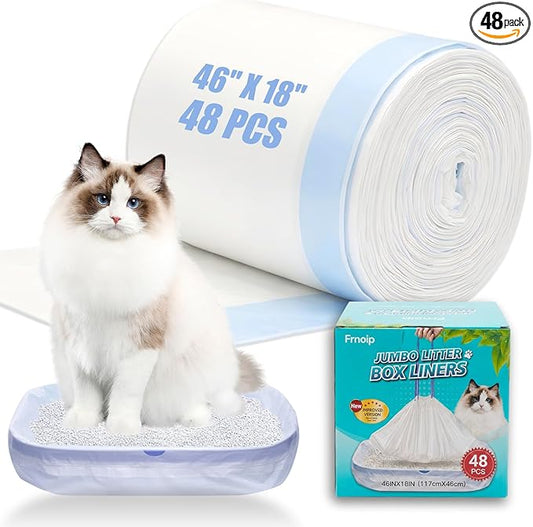 48 Pack Super Jumbo Cat Litter Bags - 3MIL Extra Thick Leakproof Litter Box Liners, 46"x18" Heavy Duty Drawstring Cat Litter Liners, Odor Control Disposable Kitty Litter Bags 6 Roll