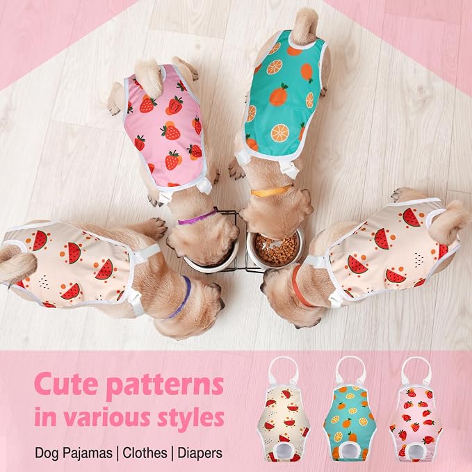 Jollywoods 3 Pack Washable Female Dog Diaper Onesie Sanitary Pantie with Adjustable Suspender, Fixed Doggie Diapers, Super Absorbent Leakproof for Dog in Heat Cycle