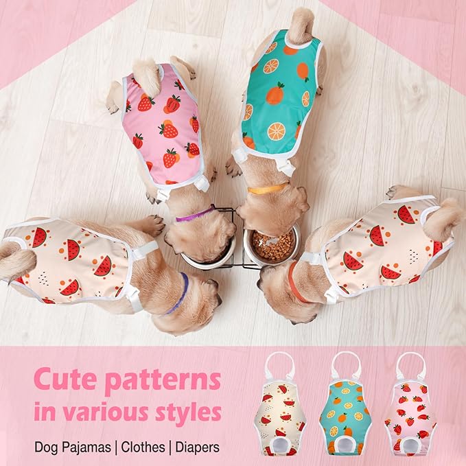 Jollywoods 3 Pack Washable Female Dog Diaper Onesie Sanitary Pantie with Adjustable Suspender, Fixed Doggie Diapers, Super Absorbent Leakproof for Dog in Heat Cycle