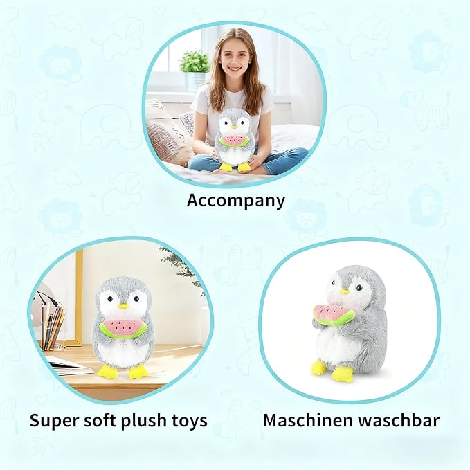 rytopt Breathing Stuffed Animal, Penguin Sloth, Simulated Breathing Sounds, 4 Gear Adjustment, Volume Control, with Music & Lights