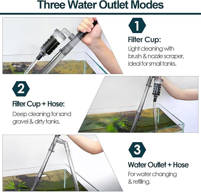 hygger Electric Aquarium Gravel Cleaner, 528GPH Fish Tank Vacuum, 5-in-1 Automatic Sand Washer Water Changer Cleaning Kit for Freshwater Saltwater, Adjustable Length Handle Tube,Hose, Clamp