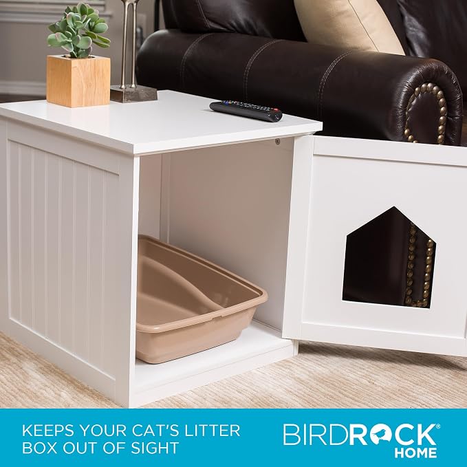 INTERNET'S BEST Decorative Cat House & Side Table, Nightstand, Pet Crate, Hidden Litter Box Enclosure, Multi-Functional Kitty Furniture, Hiding Spot, Wooden Cabinet for Cats, Kitten Home - White