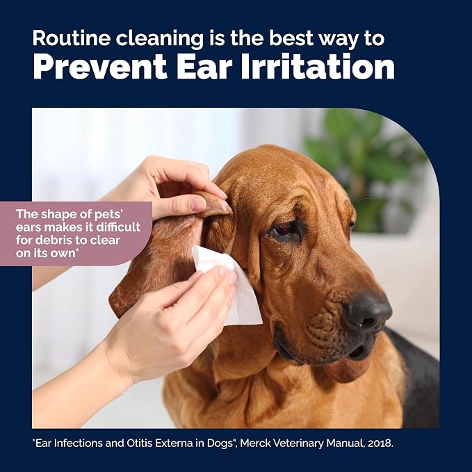 Vetnique Oticbliss Dog Ear Wipes, Cat & Dog Ear Cleaner & Deodorizing Wipes for Dogs, Cats, Puppies & Kittens, Vet Formulated Remove Ear Wax, Dirt & Odor Aloe for Itchy, Smelly Ears (XL Ear Wipes)