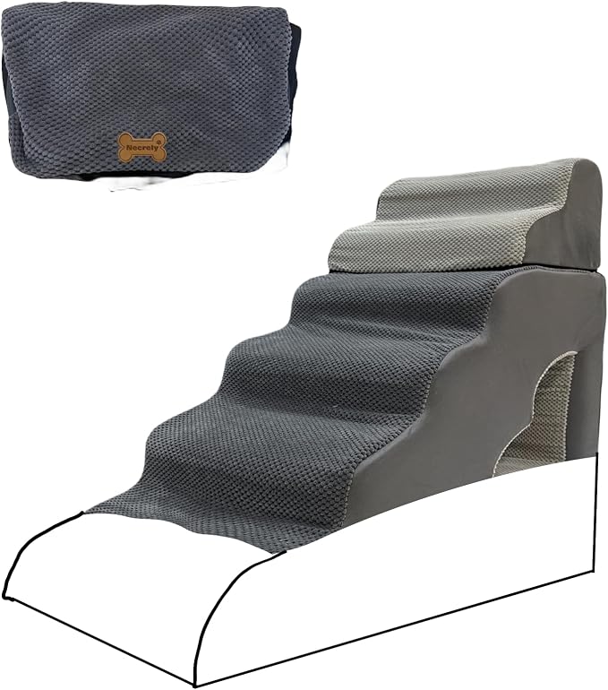 Pet Steps Cover for Small Dogs and Cats, Portable Foam Dog Ramp Stairs for Couch, Sofa, and High Bed Climbing - Grey 6-Step 39.3" L*15.8" W*30" H (Cover Only)