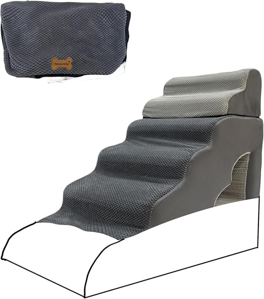 Pet Steps Cover for Small Dogs and Cats, Portable Foam Dog Ramp Stairs for Couch, Sofa, and High Bed Climbing - Grey 6-Step 39.3" L*15.8" W*30" H (Cover Only)