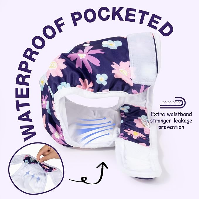 Pet Soft Washable Female Diapers (3 Pack) Female Dog Diapers, Comfort Reusable Doggy Diapers for Girl Dog in Period Heat (Bloom, XL)