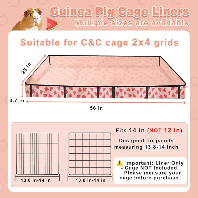 Waterproof Guinea Pig Cage Liners, Washable & Reusable Small Animal Cage Mat, for Rabbit, Hamster, Chinchilla, Hedgehog (Watermelon),C&C 28x56 inches