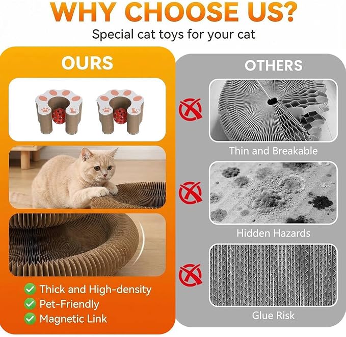 Kitlty Kurliz Cat Toy,Magic Organ Cat Scratcher Board,Foldable Recyclable Cat Accordion Toy,Interactive Scratch Pad with Toy Ball,Interactive Cat Toys for Indoor Cats Exercise & Anxiety Relief (2 PC)