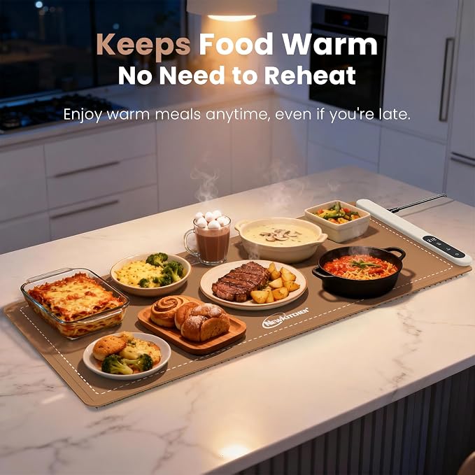 Warming Mat for Food, 36"x16" Food Warming Mat 6 Temperature & 6 Timer Settings Upgrade Graphene Fast Full Surface Heating-Versatile Food Warmer for Gatherings, Parties, Everyday Use-Light Caramel