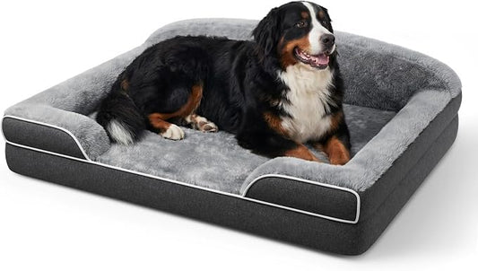 Orthopedic Dog Bed for Giant Breeds & Multiple Dogs, 53 x 42 Inch Waterproof Memory Foam XXXL Super Jumbo Dog Bed with Sides, Washable Removable Cover, Dark Grey
