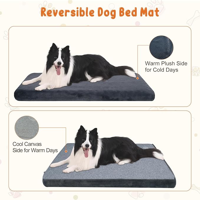 EMPSIGN Stylish Dog Bed Mat Dog Crate Pad Mattress Reversible (Cool & Warm), Water Proof Linings, Removable Machine Washable Cover, Firm Support Pet Crate Bed for Small to XX-Large Dogs, Grey