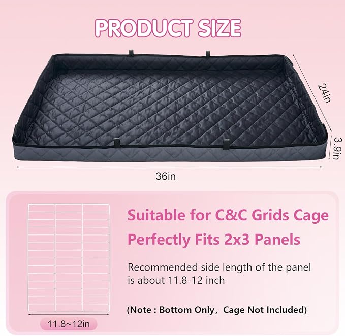 FunFurry Quilted Guinea Pig Cage Liner, Reversible & Absorbent Bottom Base, Cage Liners for Small Animals, Hamster Chinchilla Hedgehog Ferret Rabbit. (Dark Grey-Quilted, 24" X 36")