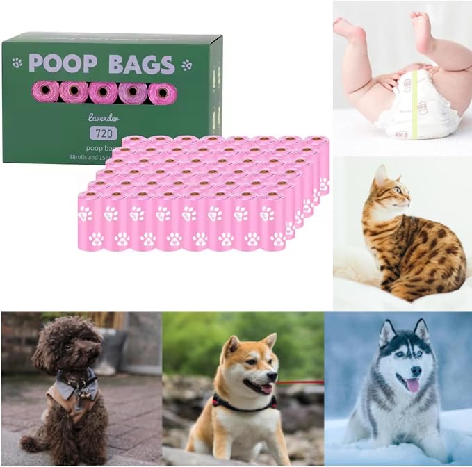 720 Count Compostable Lavender Scented Dog Poop Bags | Biodegradable, Extra Thick, Leak-Proof & Eco-Friendly | Free Dispenser Included | Vet-Approved for Dogs and Cats.