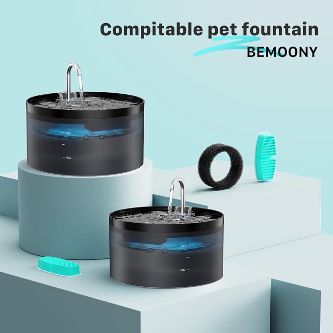 Pink Cat Water Fountain and 12 Carbon Filters + 12 Sponges, Multiple Filtration, Meets 8 Days of Drinking Water and 6-12 Months of Replacement Needs, Worry-Free Travel