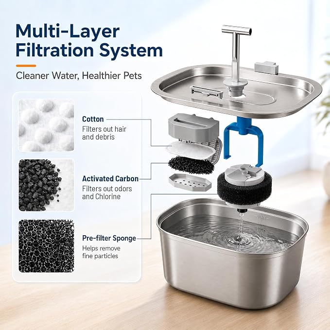 40 Pack Cat Water Fountain Filters-Cat Fountain Replacement Filters for Stainless Steel 3.2L/108oz Adjustable Water Flow Cat Fountain(20 Pack Pet Water Filter Refills+20 Pack Sponges)