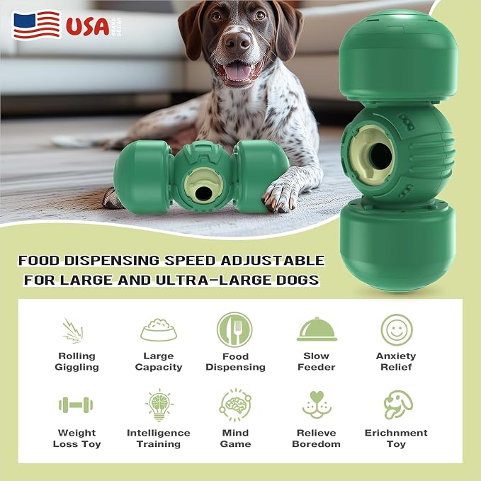 KADTC Roll Dog Treat Dispenser Toy, XL Size, Wobble Giggle, Adjustable Slow Feeder Puzzle for Medium & Large Dogs Enrichment Toy
