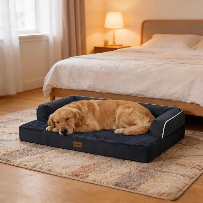 Orthopedic Dog Beds for Medium Sized Dogs, Waterproof Egg Crate Foam Medium Dog Couch Beds for Crate 35x22Inch, Washable Pet Beds with Removable Cover and Nonskid Bottom, Navy Blue
